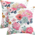 CXMEIFLY Spring Floral Pillow Covers 16 x 16 Inch Set of 2 for Watercolor Pink Flowers Decor Throw Pillows Green Leaves Plant Outdoor Decorative Cushion Cases with Zipper for Couch Bed Decorations by CXMEIFLY
