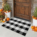 MUBIN Fall Decor Cotton Buffalo Plaid Rug, 2'x3' Black and White Outdoor Porch Front Door Mat, Washable Doormat Hand-Woven Foldable Area Rug Layered Door Mats Rug for Front Porch, Entryway by MUBIN
