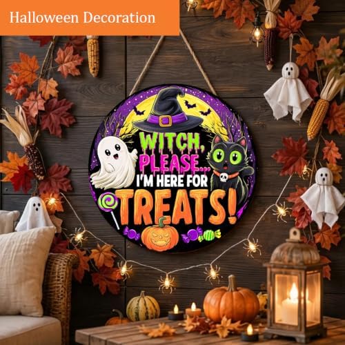 Halloween Decorations Wooden Sign for Home, Witch Please Spooky Ghost Sign - Image 4