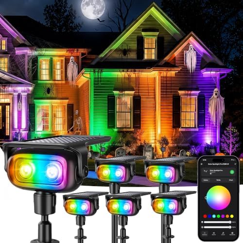 Brizled Smart Halloween Solar Spot Lights Outdoor, 6 Pack RGB Spotlights by Brizled