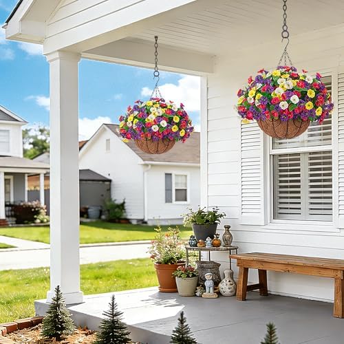 Ammyoo Artificial Fake Hanging Flowers with Basket for Spring Summer Decor - Image 5