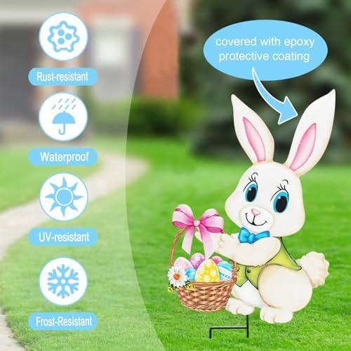 Easter Decorations Outdoor,2 Pack Metal Easter Egg Bunny Yard Signs for Outside,Cute Bunny Garden Stakes for Lawn,Yard,Rabbit Gifts for Women - Image 4
