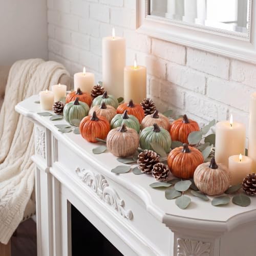 Geelin 12 Pcs Green Rustic Fall Pumpkin Decor Resin Pumpkins for Thanksgiving Decorations Farmhouse Decorative Pumpkins 2.36" for Fall Home Decor Autumn Tabletop Centerpiece Harvest Wedding - Image 6