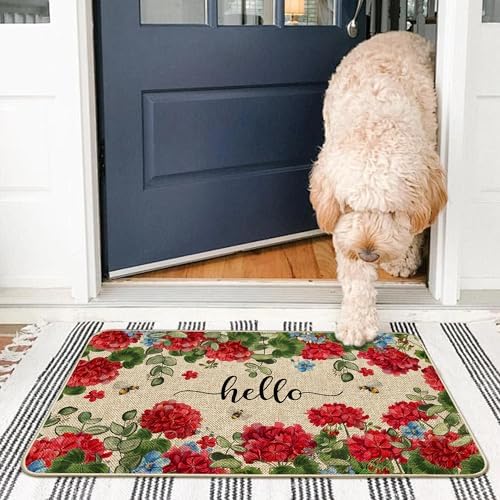 Spring Geranium Floral Door Mat Flowers Doormat Indoor Outdoor Entrance Outdoor Rug Low-Profile Floor Rug Non Slip Spring Summer Decor Rubber Mats for Home Decoration 17x29Inch - Image 5