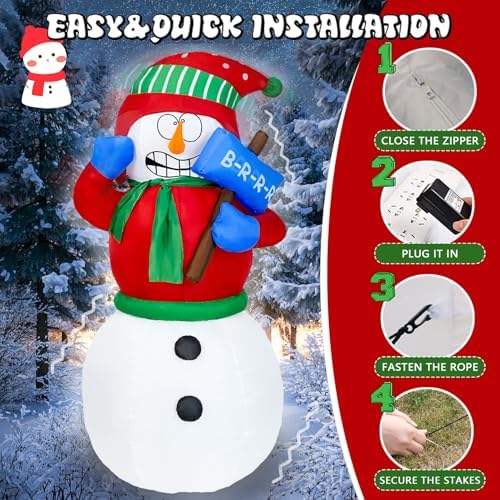 6FT Christmas Inflatable Shivering Snowman Wearing Red Sweater, Animated Shaking Snowman Inflatable with Build-in LED Lights Blow Up Yard Party Decoration - Image 5