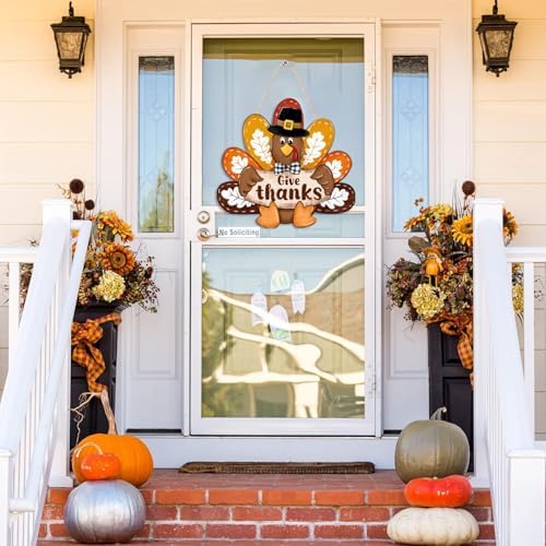 Thanksgiving Turkey Front Door Sign Fall Wooden Give Thanks Wreath - Image 7