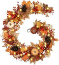6FT Fall Garland for Mantle with Lights, Pumpkins, Pinecones, Berries by VillaComo