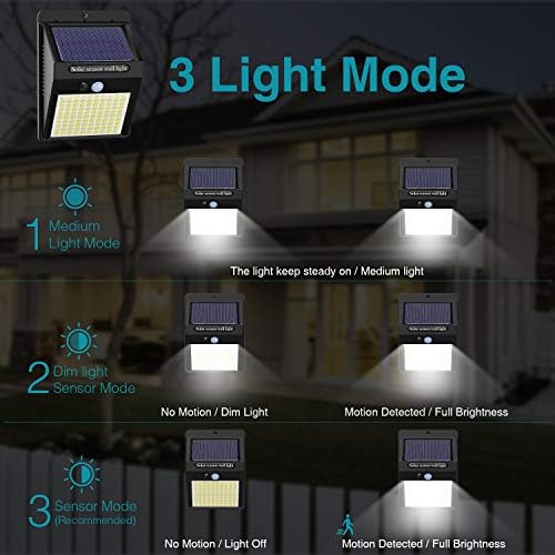 6 Pack Outdoor Solar Motion Lights - 3 Modes/100LED Wireless, IP65 Waterproof Solar Security Lights with Motion Sensor for Front Door, Backyard, Garage, Deck - Image 4