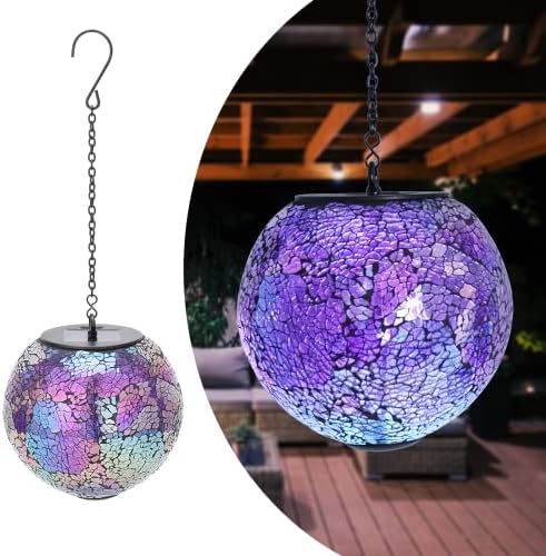 Solar Hanging Lantern Solar Outdoor Lanterns Mosaic Gazing Ball Outdoor Hanging Lights Outdoor Lights Waterproof Garden, Patio, Pathway & Yard Décor Purple by WonderSolar