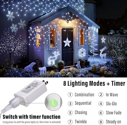 Joomer 33FT Christmas Icicle Lights Outdoor Connectable White - Image 2