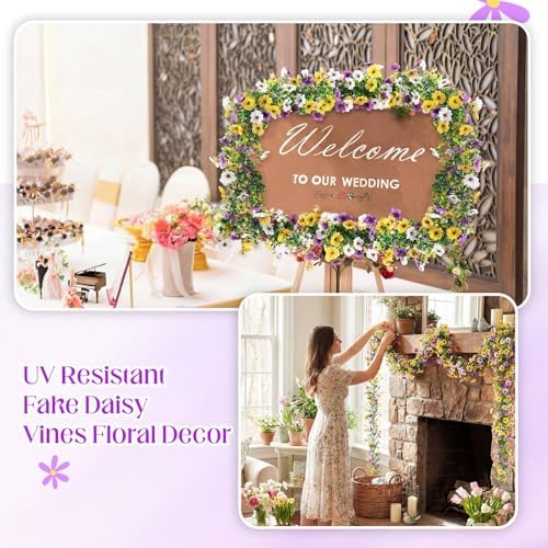 2 Pcs 6 ft Artificial Flowers Wisteria Garland, Purple Yellow - Image 3