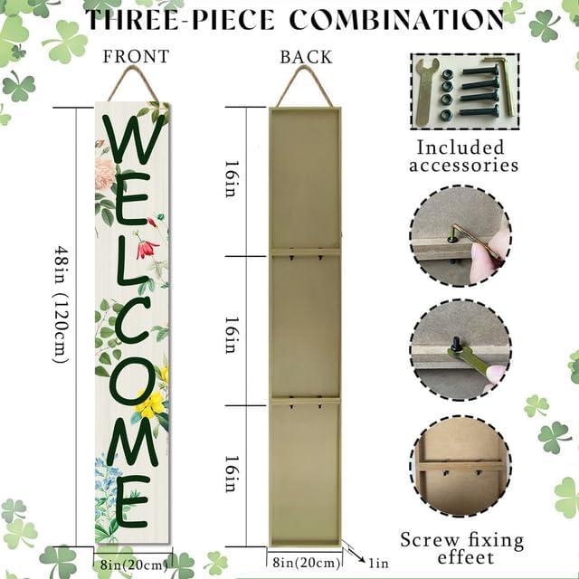 Welcome Botanical Porch Board Welcome Stangding Sign and Porch Leaner for Front Door Porch Spring & Summer Farmhouse Rustic Vertical Porch and Yard Decor 8”x48” - Image 3