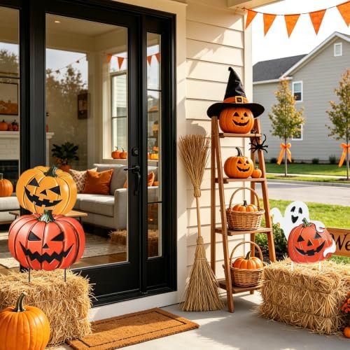 VCUTEKA Halloween Outdoor Pumpkin Stake Yard Sign, 3PCS Garden Stake Decor - Image 6