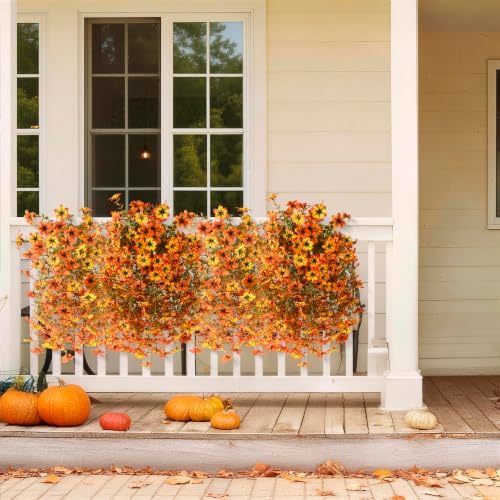 Artificial Hanging Fall Flowers for Outdoors, 2 Pcs Fake Mums Plants - Image 7