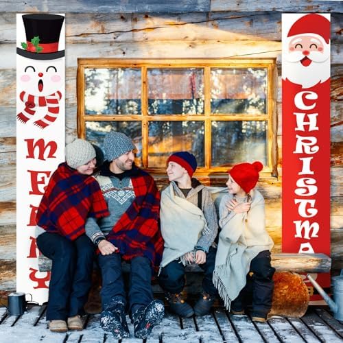 Christmas Porch Banner Sign Snowman Santa Claus Merry Christmas Banner for Xmas Holiday Wall Hanging Decor Supplies Indoor Outdoor - Image 6