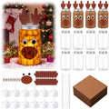 Qinyoung 12 Pcs Christmas Crafts Reindeer Mason Jars Crafts with LED Candle Light DIY Suncatchers Decoration Make Your Own Xmas Reindeer Mason Jars Tissue Paper Supply for Christmas Projects Activity by Qinyoung