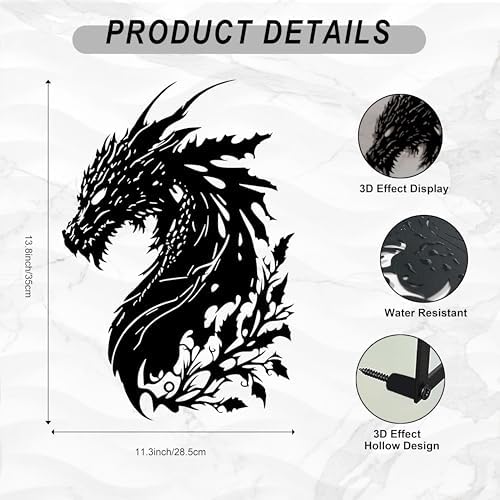 Black Metal Dragon Wall Art, 3D Medieval Decor for Men Cave, Fantasy Gift - Image 3