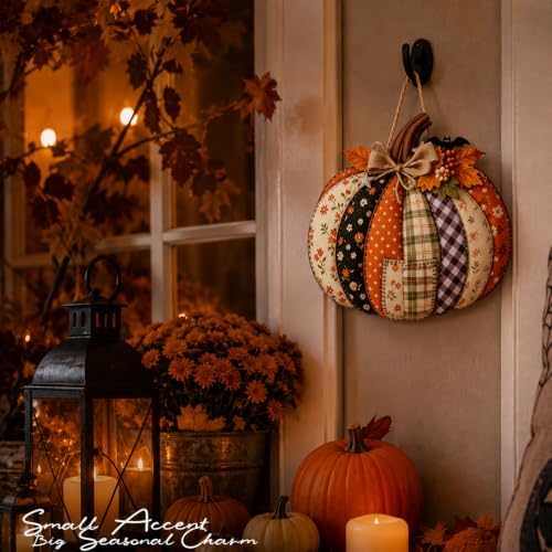 Autumn Retro Patchwork Pumpkin Door Hanging with Lights，J - Image 6