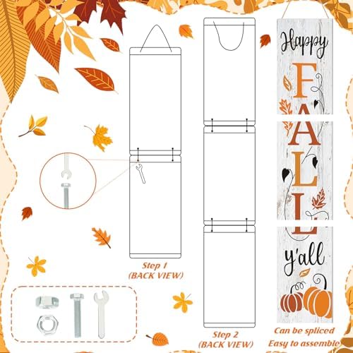 Dandat Fall Porch Sign 47" Happy Fall Y'all Wooden Welcome Sign Large - Image 2