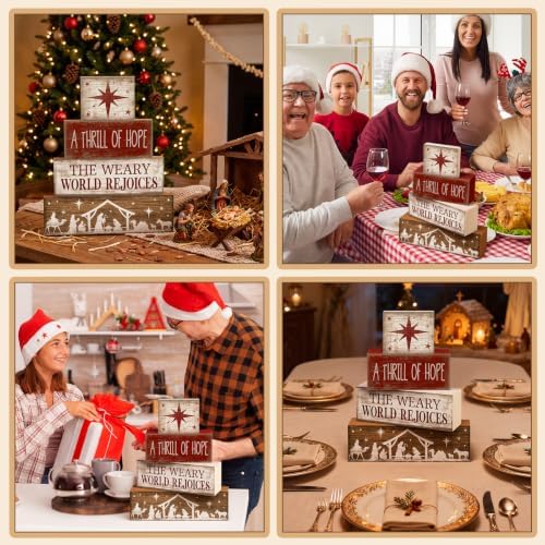 Lineshading 4 Pcs Christmas Table Decorations, Nativity Wooden Block Signs - Image 5
