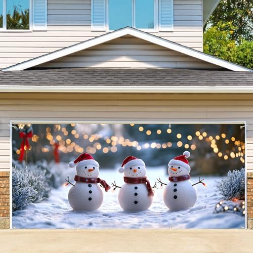 6 x 13 ft Christmas Garage Door Decorations Merry Christmas decorations Xmas Garage Door Cover, Happy New Year Hanging Banner for Home,Outdoor,Indoor,Party (Three Snowmen, 6 x 13 ft) by THISFIND