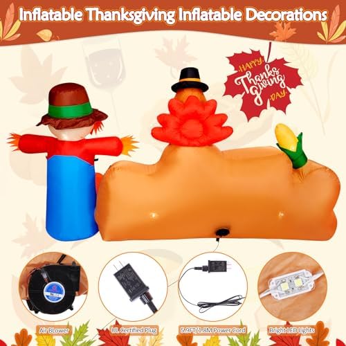 CAMULAND 8Ft Autumn Outdoor Built-in LED Inflatable Scarecrow & Turkey - Image 5