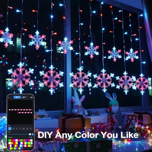 Smart Christmas Snowflake Icicle Lights, 11.5ft 156 LED 12 Drops Plug in, APP Remote Control 16 Million Colors, Curtain Lights Connectable with Timer & Music Sync for Xmas Decor Indoor Outdoor - Image 3