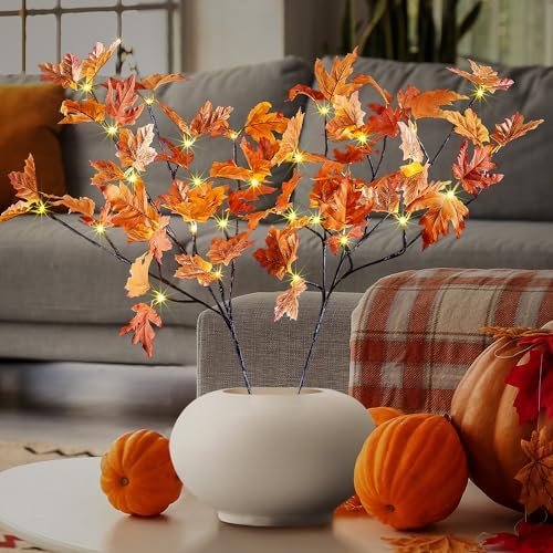 LIGHTSHARE 32IN 32LED Lighted Willow Twig Branch, Maple Leaf, Built-in Timer, USB Plug-in and Battery Powered, Décor for Home, Festival, Party, Christmas, Night Light - Image 2