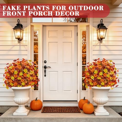 2PCS Fall Artificial Topiary Ball Flowers Mums Plants Tree UV Resistant 25" - Image 5