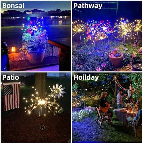YOTOZU 4 PCS Solar Firework Light, Outdoor Solar Garden Decorative Lights 120 LED Powered 40 Copper Wires String DIY Landscape Light for Walkway Pathway Backyard Parties Perfect Gifts(Cool White) - Image 6