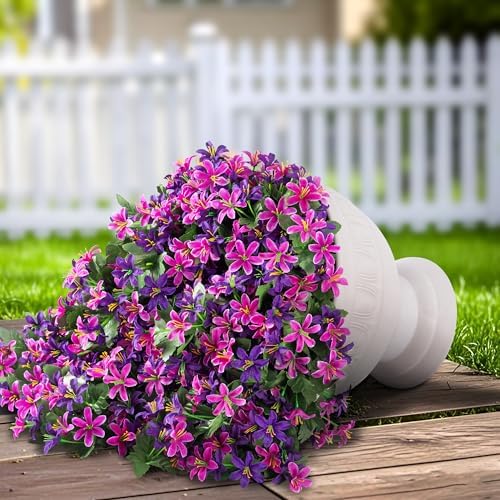 Ivydale Artificial Fake Hanging Flowers Plants for Outdoors Decoration, UV Resistant 2PCS Faux Lily Flower Vines for Home Patio Porch Balcony Garden Yard, Mixpurple - Image 3
