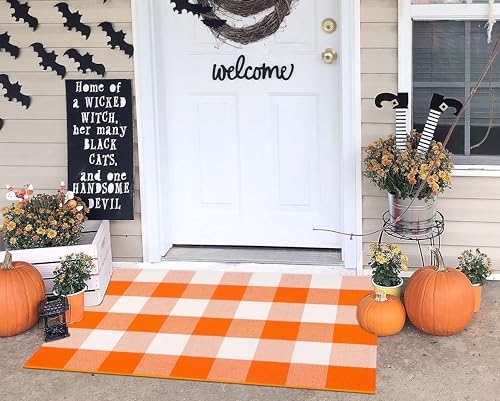 Buffalo Plaid Layered Doormat 24"x35"Orange and White Fall Front Door Mat - Image 5
