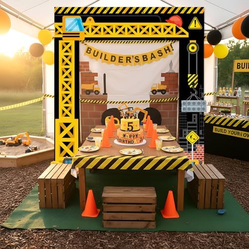Tiamon Construction Door Decorations Construction Truck Porch Sign Banner Yellow Excavator Truck Hanging Door Banner Building Theme Backdrop for Birthday Photo Booth Party Supplies - Image 5