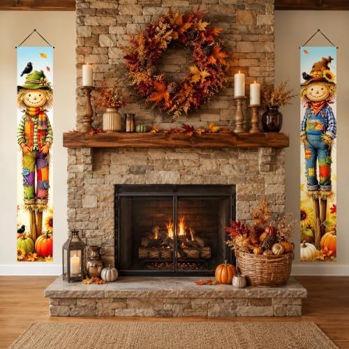 2 Fall Scarecrow Porch Banners 71 x 12 Inch Thanksgiving Door Decorations - Image 7