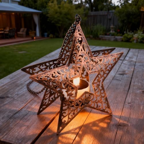 Hanging Solar Lights for Trees Outside, 4 Pack 6-Inch Hanging Star Lanterns with Solar Tea Lights Outdoor Waterproof, Icetry Star Light, Tree Lanterns Decoration for Porch Patio Pergolas Yard - Image 4