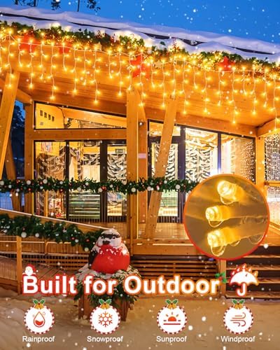 Christmas Lights Outdoor, 53 FT 486 LED String Lights for Outside, Timer & Memory, Plug in 8 Modes Hanging Fairy Lights with 108 Drops for House Eaves Holidays Decorations Multicolor to White - Image 4