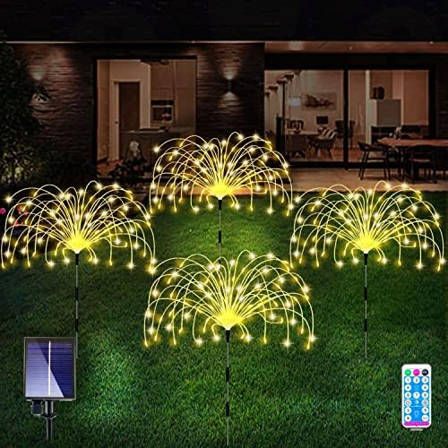 4 Pack Solar Garden Lights Outdoor,120LED Firework Lights,Warm White by QOCNAM