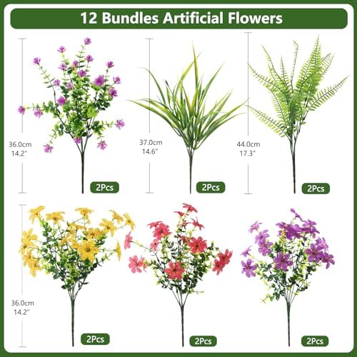 Artificial Flowers for Outdoors Spring Summer Decoration, 12 Bundles Fake Plants UV Resistant Realistic Faux Flower Silk Daisy with Eucalyptus Stem for Patio Planter Porch Yard Window Box Balcony - Image 3