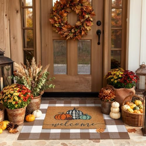 Uphome Bufflo Plaid Outdoor Rug 27.5"x43", Fall Decor Checkered Front Door Mat, Indoor Outdoor Farmhouse Cotton Porch Rug for Layered Door Mats, Washable Brown Area Rugs for Patio Entryway - Image 7