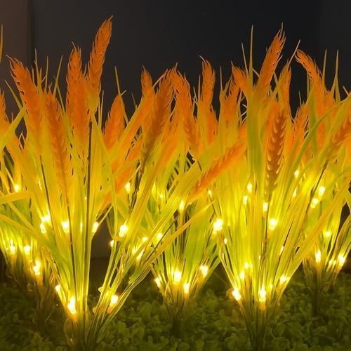 Rossesay 4 Pcs Fall Solar Lights Decorative Outdoor Garden Autumn Solar Flowers Lights with 28 Realistic Wheat Ears Thanksgiving Waterproof Decor for Yard Pathway Lawn Patio Garden Outdoor - Image 4