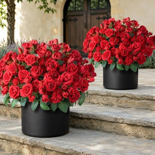 2Pcs Artificial Silk Rose Flower Topiary Tree for Front Porch Decor(Red) by Juxdp