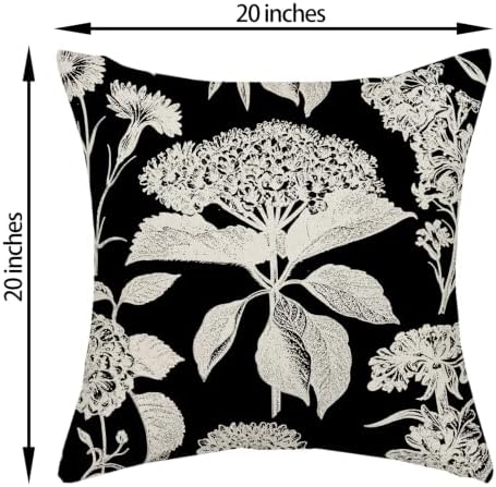 Vintage Floral Pillow Covers 20x20 Inch 2 Pcs Boho Black Hydrangea Flower Decor Throw Pillows Spring Summer Seasonal Outdoor Farmhouse Decoration Pillowcase Linen Cushion Cover for Couch - Image 6