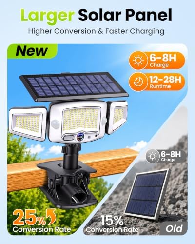 4000mAh Clip on Solar Lights Outdoor, 2500LM Motion Sensor Outdoor Lights with Digital Display, 270° Wide Angle &Dual PIR Sensors, IP65 Waterproof Solar Flood Lights for Fence Yard Deck Camping（1Pack） - Image 5