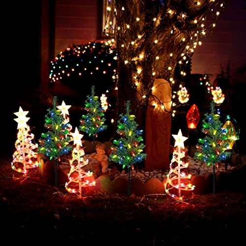 Windpnn Upgraded 4-Pack Solar Christmas Garden Stake Lights, Decorative Xmas Tree Solar Christmas Yard Stake Outdoor Waterproof Pathway Lights for Garden Patio Yard Decorations - Image 5