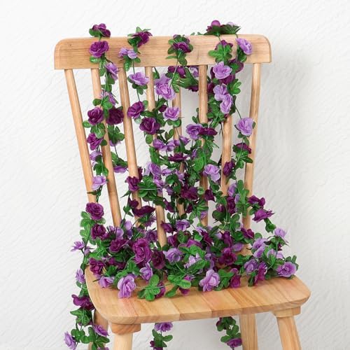 9 Pack 72 FT Artificial Flower Garland Fake Purple Roses Vines Silk Flowers - Image 5