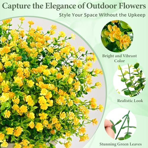Yastouay Artificial Flowers for Outdoors UV Resistant, 22 Bundles Yellow Realistic Fake Outdoor Flowers Fake Plants, Faux Flowers for Outdoor Planters Front Porch Garden Window Box Farmhouse Decor - Image 4