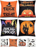 TOYPOPOR Halloween Decorations Double-Side Printing Pillow Covers 18'' x 18'' Set of 4, with 8 Cute Halloween Decor Patterns, Invisible Zipper, Durable Soft Linen Throw Pillow Covers Outdoor Indoor by TOYPOPOR
