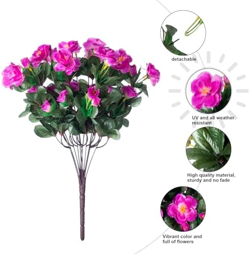 HyeFlora Artificial Faux Outdoor Flowers Plants for Spring Summer Decoration, Fake Silk Fuchsia Camellia UV Resistant Look Real for Planter Outside Front Door Porch Patio Balcony, 3 Large Bundles - Image 6