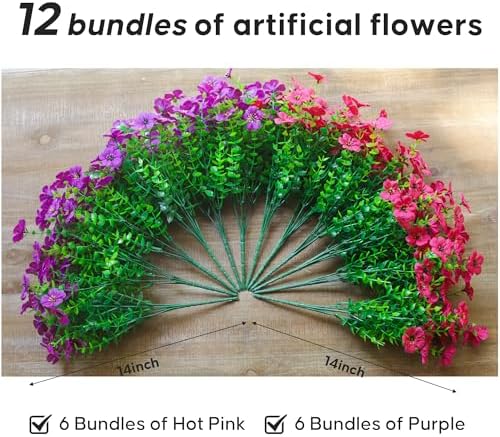 Artificial Flowers for Outdoors (12, Purple Hot Pink) - Image 3