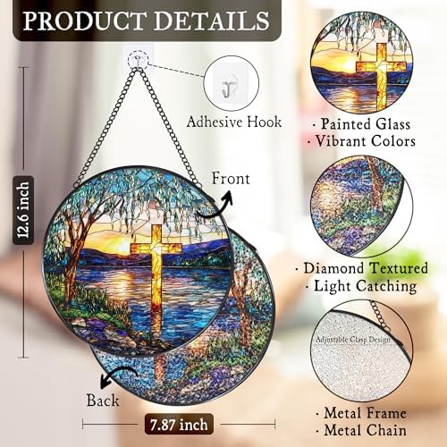 Cross Willow Tree Stained Glass Window Hanging Suncatcher 7.8 Inch - Image 7